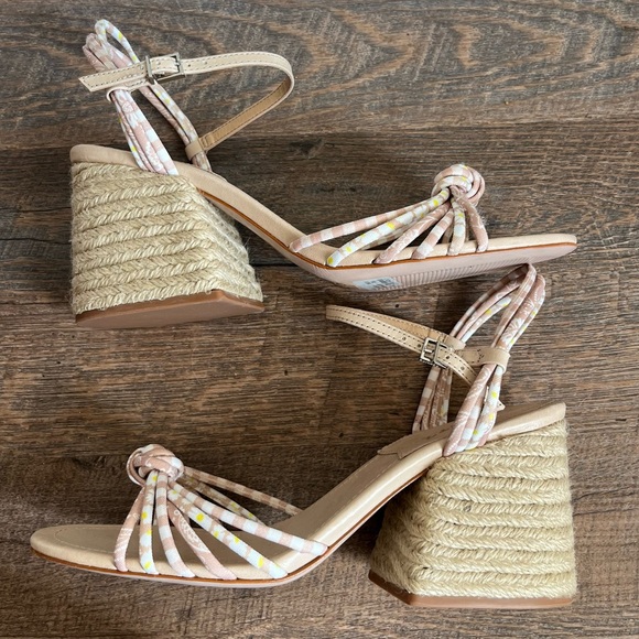 Schutz NWT Dahra Knotted Print Fabric Block Heel Espadrille Sandals Size 11 - Picture 3 of 9